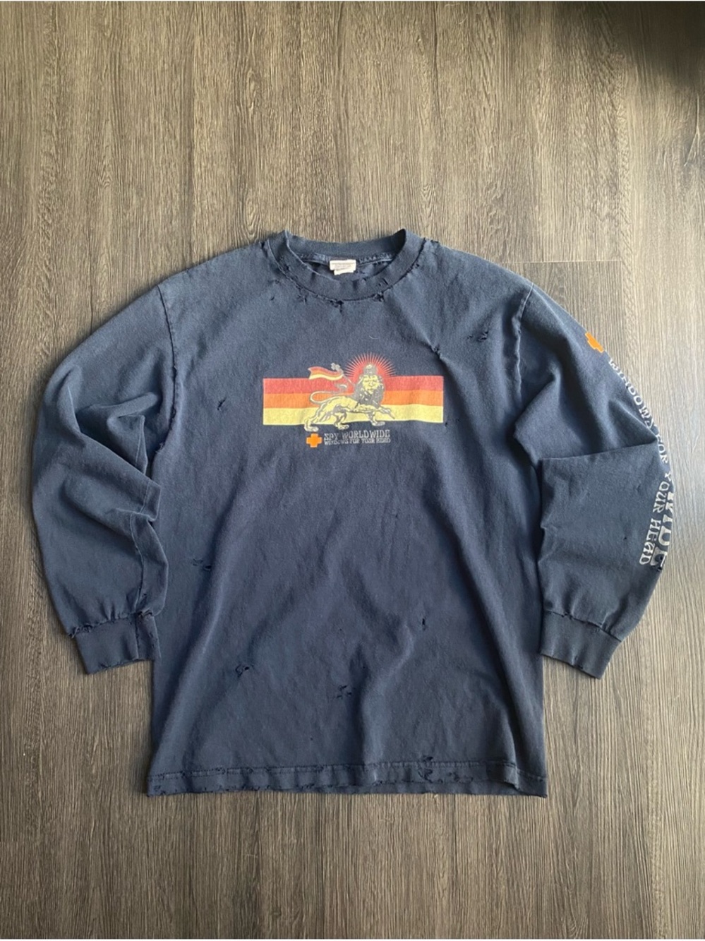 SPY Navy Long Sleeve Tee with Retro Graphic 2000s distressed faded